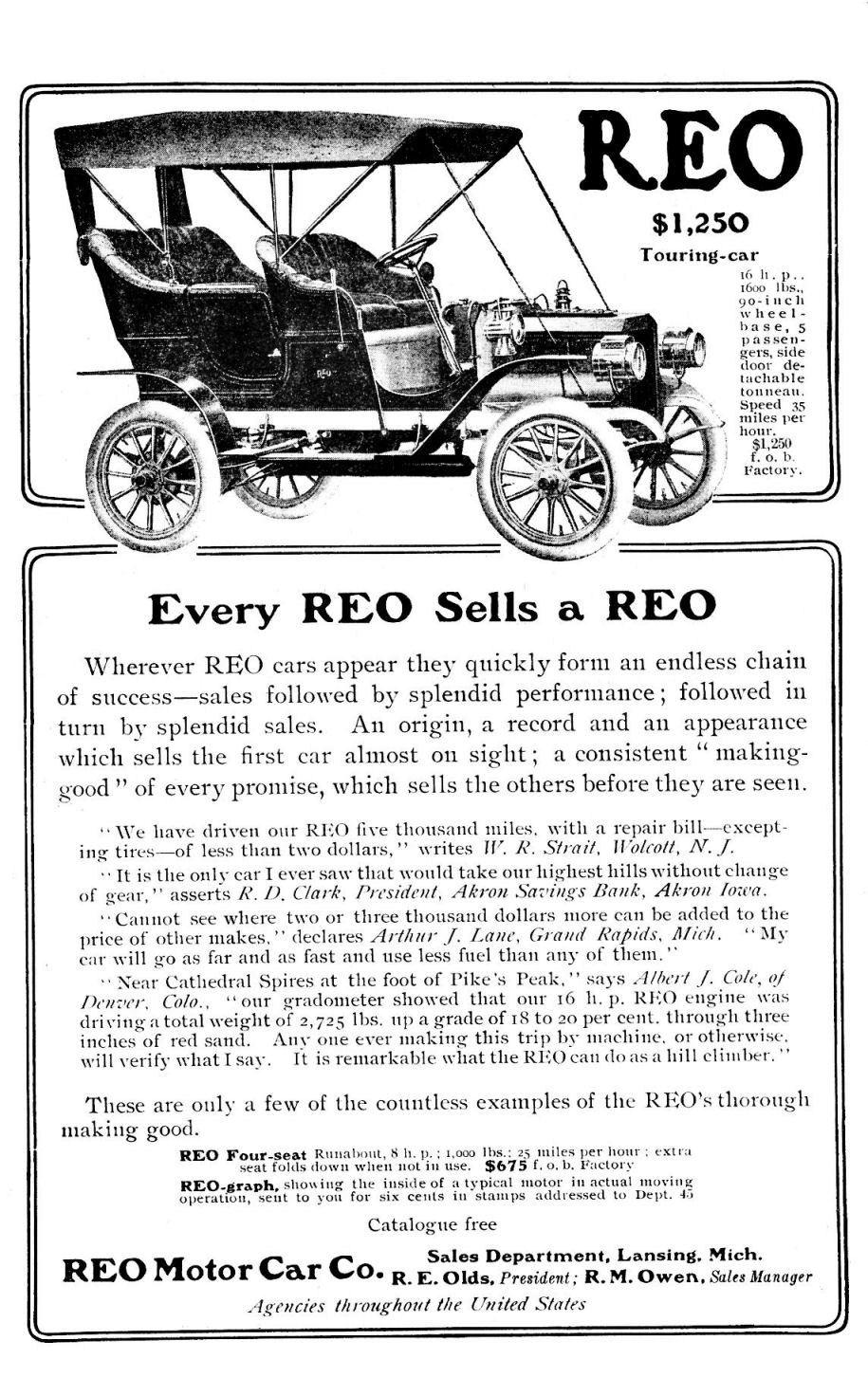 1906 REO Auto Advertising